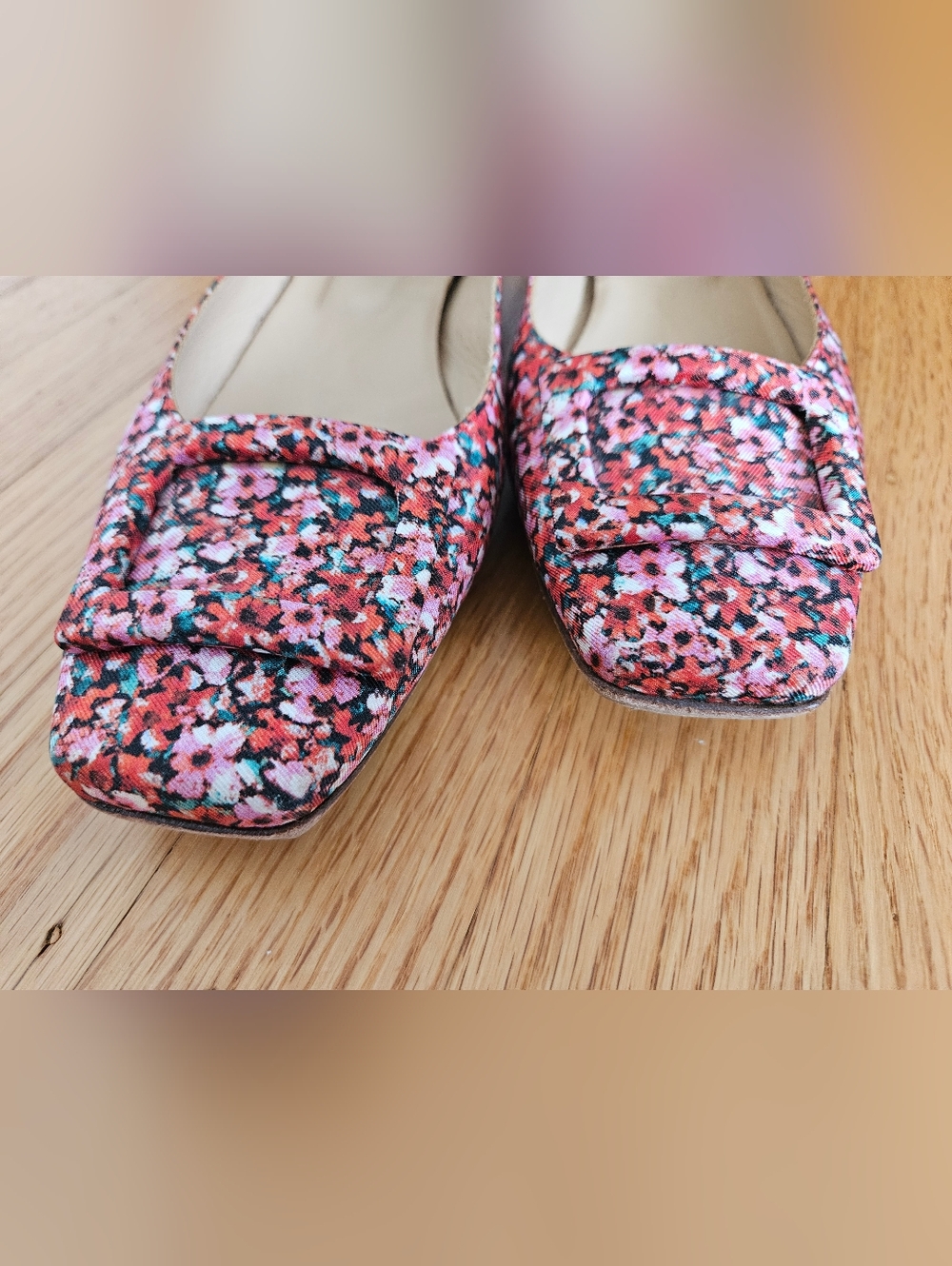 Ann Mashburn Pink Multi Floral Square-Toe Flats Size 38/8 - Picture 9 of 9
